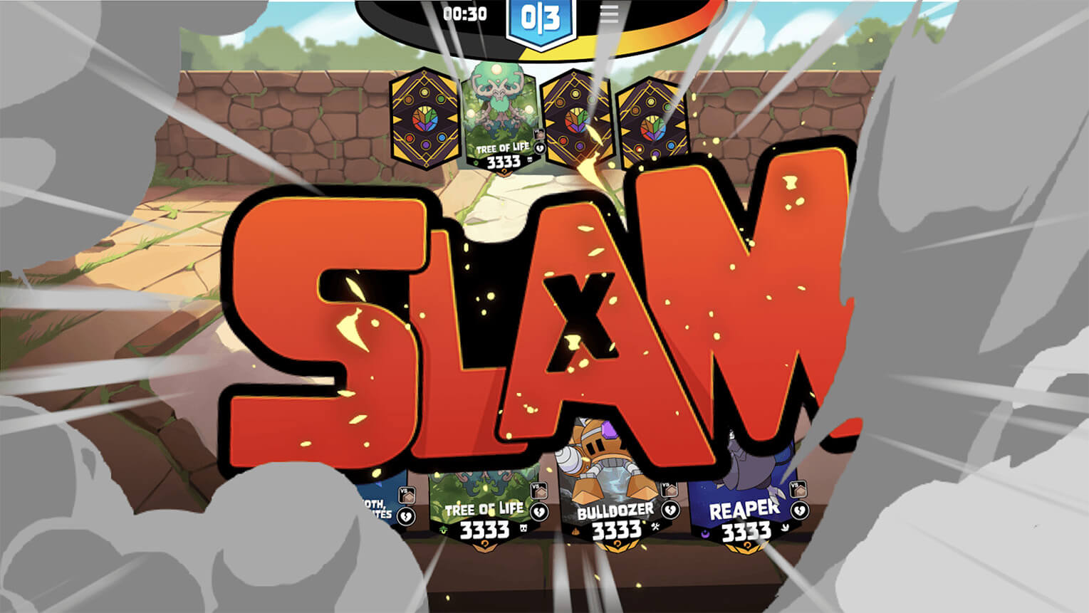 The winner goes first in the next turn. This player can SLAM before playing a Poglin, which increases the stakes of the match at the cost of giving +10 CP to each Poglin on the opponent’s Bench!